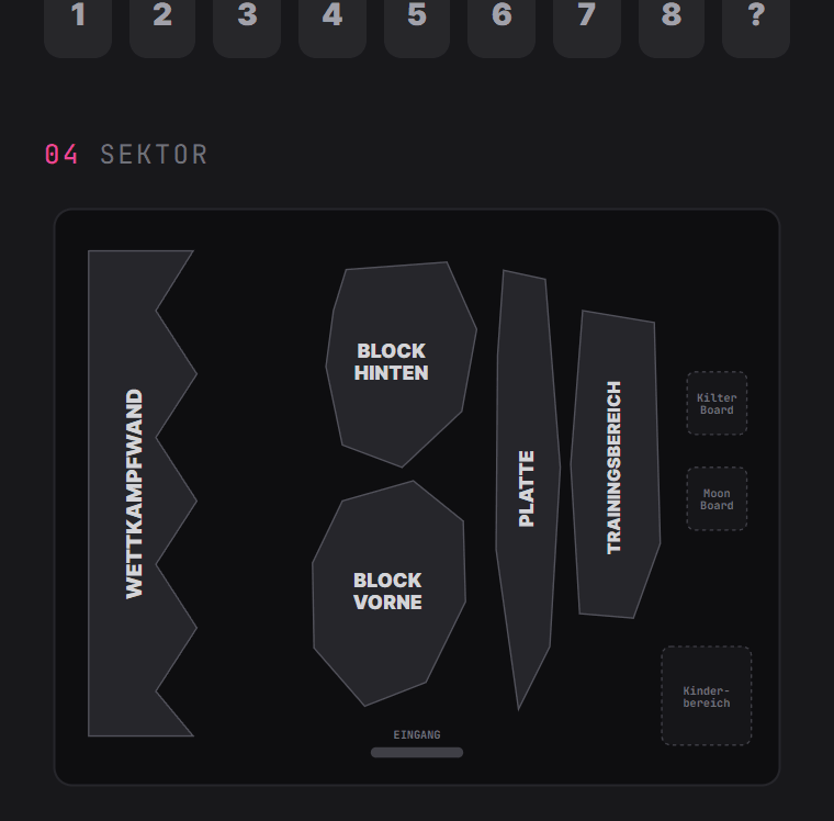 Hallenplan mit anklickbaren Sektorflächen